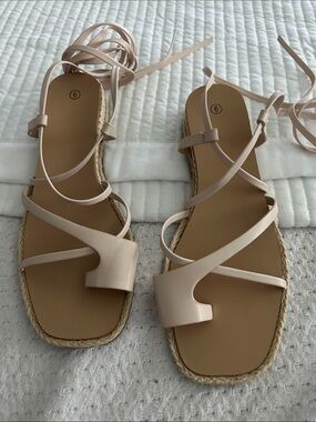 Womens Strappy Lace-Up Sandals in Nude